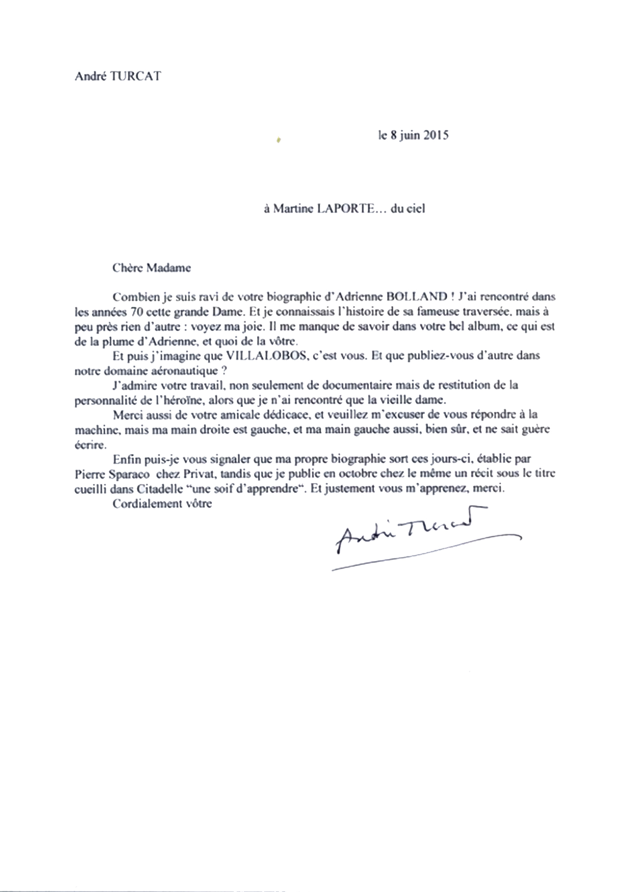 André TURCAT lettre
